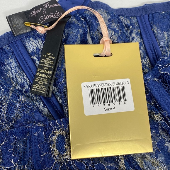 Agent Provocateur Kiera SOIREE Blue Gold Suspender NWT